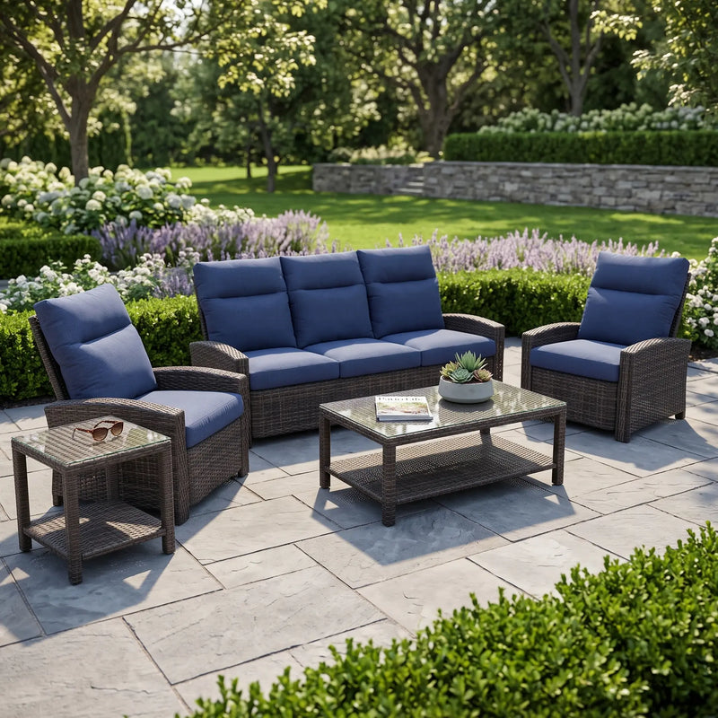 Ellis Reclining 5 Piece Sofa Chat Group Indigo Acrylic - The Great Escape