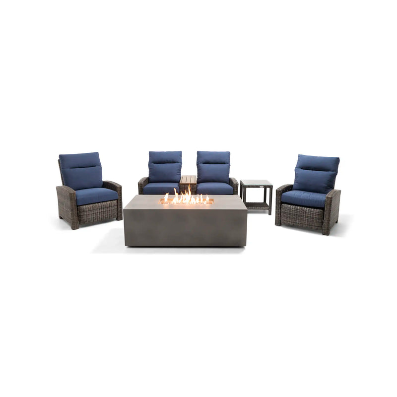 Ellis Reclining 5 Piece Loveseat Firepit/Chat Group Indigo Acrylic - The Great Escape