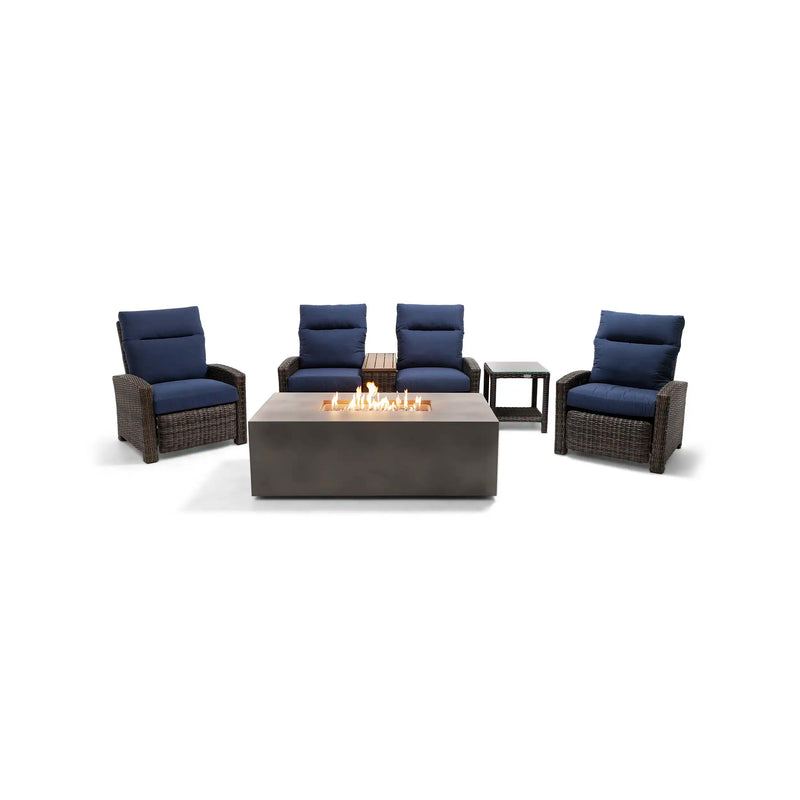 Ellis Reclining 5 Piece Loveseat Firepit/Chat Group Indigo Acrylic - The Great Escape