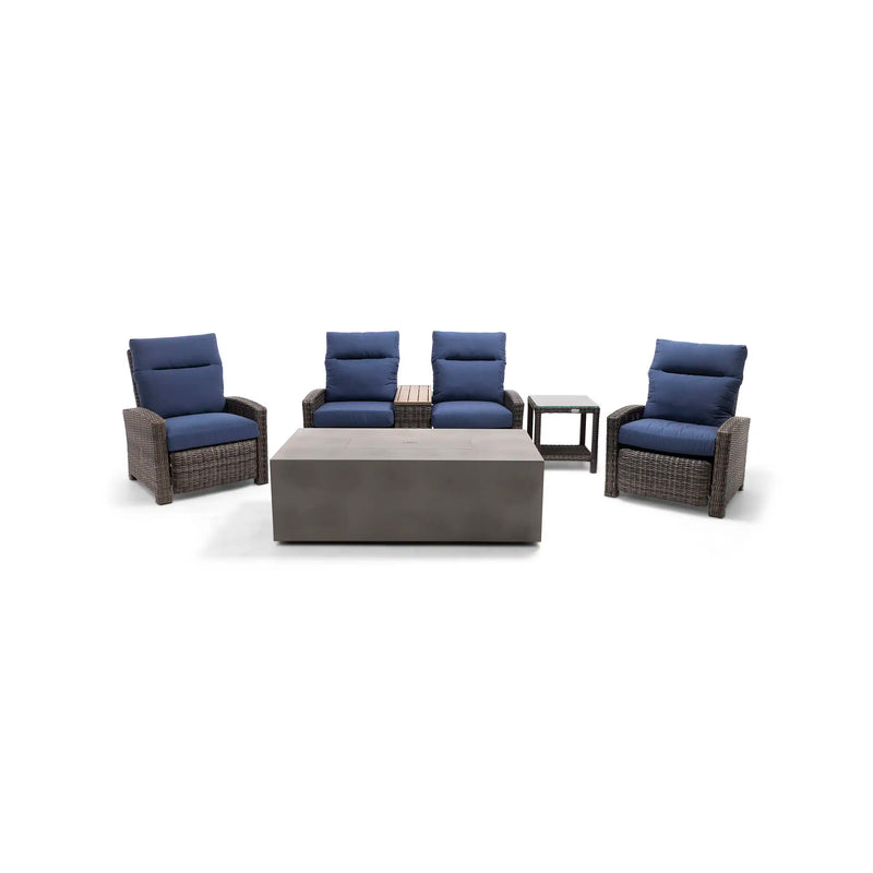 Ellis Reclining 5 Piece Loveseat Firepit/Chat Group Indigo Acrylic - The Great Escape