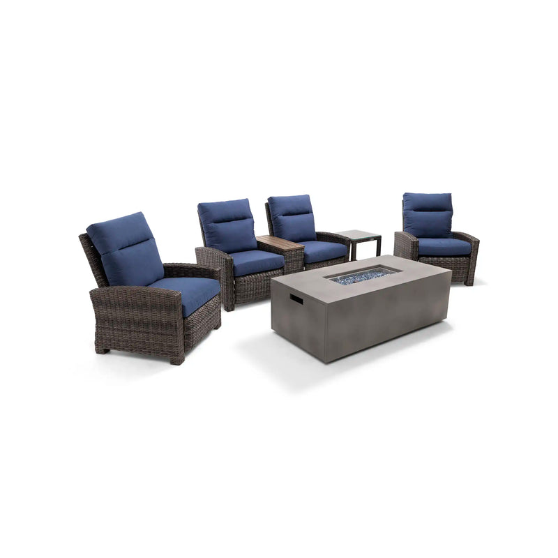 Ellis Reclining 5 Piece Loveseat Firepit/Chat Group Indigo Acrylic - The Great Escape