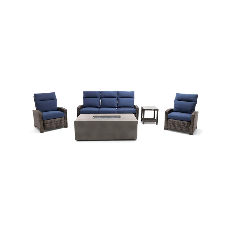 Ellis Reclining 5 Piece Sofa Firepit/Chat Group Indigo Acrylic - The Great Escape