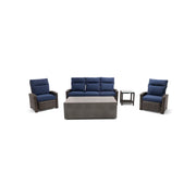 Ellis Reclining 5 Piece Sofa Firepit/Chat Group Indigo Acrylic - The Great Escape