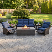Ellis Reclining 5 Piece Sofa Firepit/Chat Group Indigo Acrylic - The Great Escape