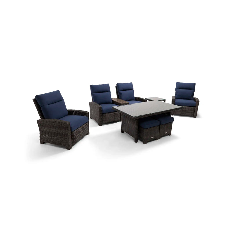 Ellis Reclining 7 Piece Loveseat Conversation Group Indigo Acrylic - The Great Escape
