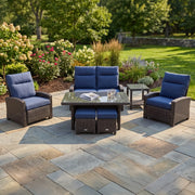 Ellis Reclining 7 Piece Loveseat Conversation Group Indigo Acrylic - The Great Escape