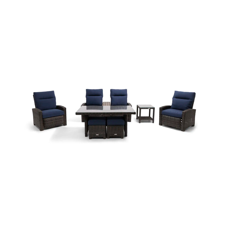 Ellis Reclining 7 Piece Loveseat Conversation Group Indigo Acrylic - The Great Escape