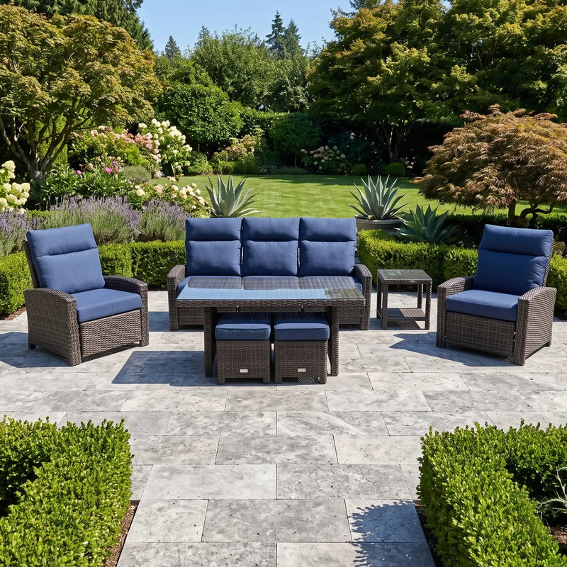 Ellis Reclining 5 Piece Sofa Chat Group Indigo Acrylic - The Great Escape