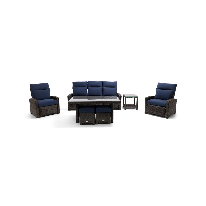 Ellis Reclining 7 Piece Sofa Conversation Group Indigo Acrylic - The Great Escape