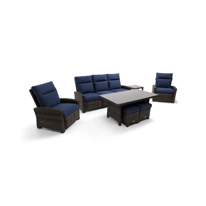 Ellis Reclining 7 Piece Sofa Conversation Group Indigo Acrylic - The Great Escape