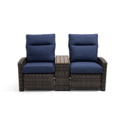 Ellis Reclining High Back Loveseat With Console Indigo Acrylic - The Great Escape