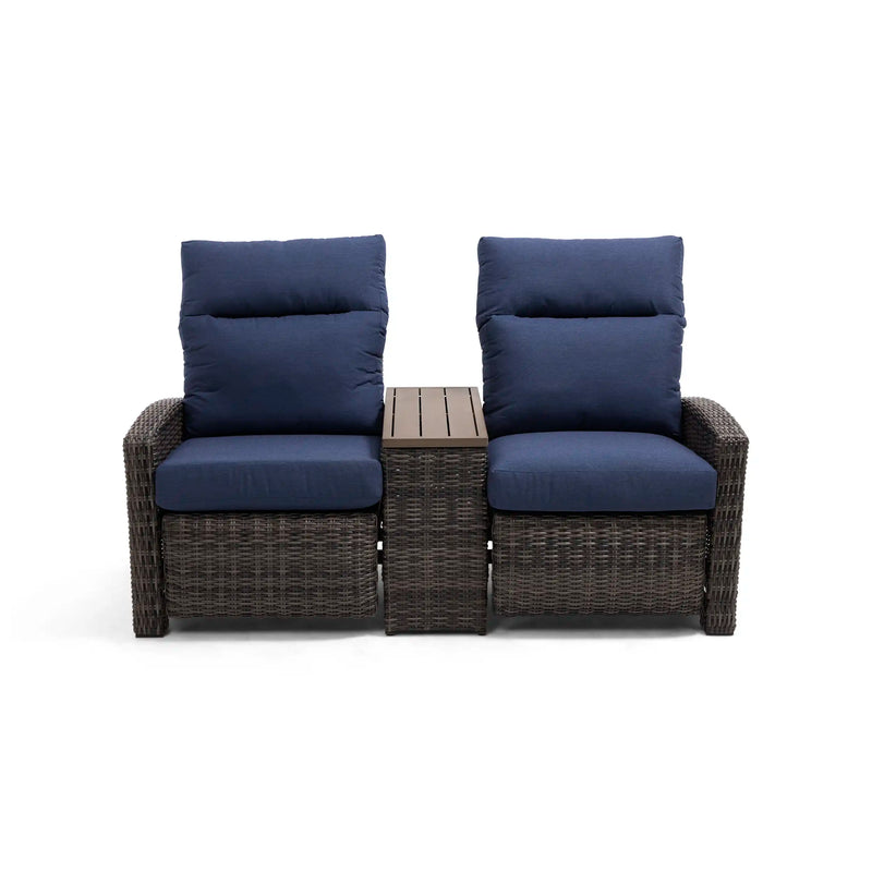 Ellis Reclining High Back Loveseat With Console Indigo Acrylic - The Great Escape