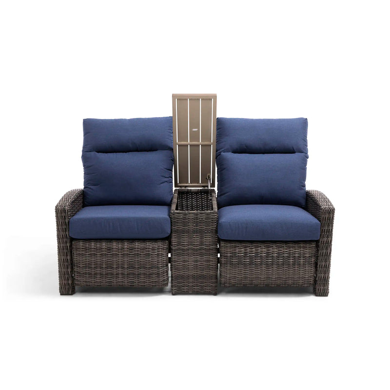 Ellis Reclining High Back Loveseat With Console Indigo Acrylic - The Great Escape