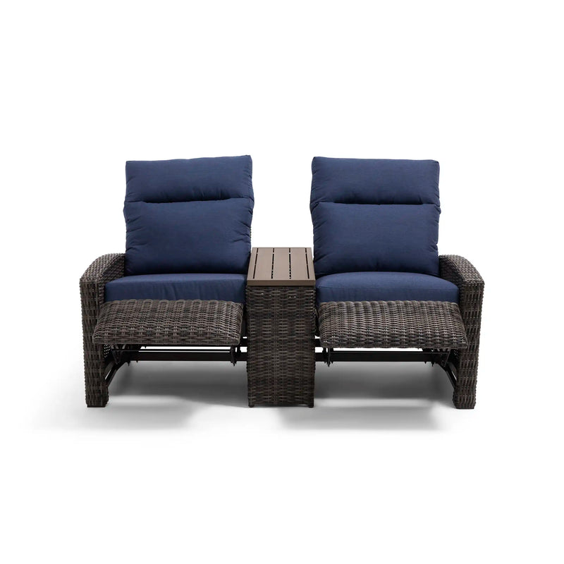 Ellis Reclining High Back Loveseat With Console Indigo Acrylic - The Great Escape