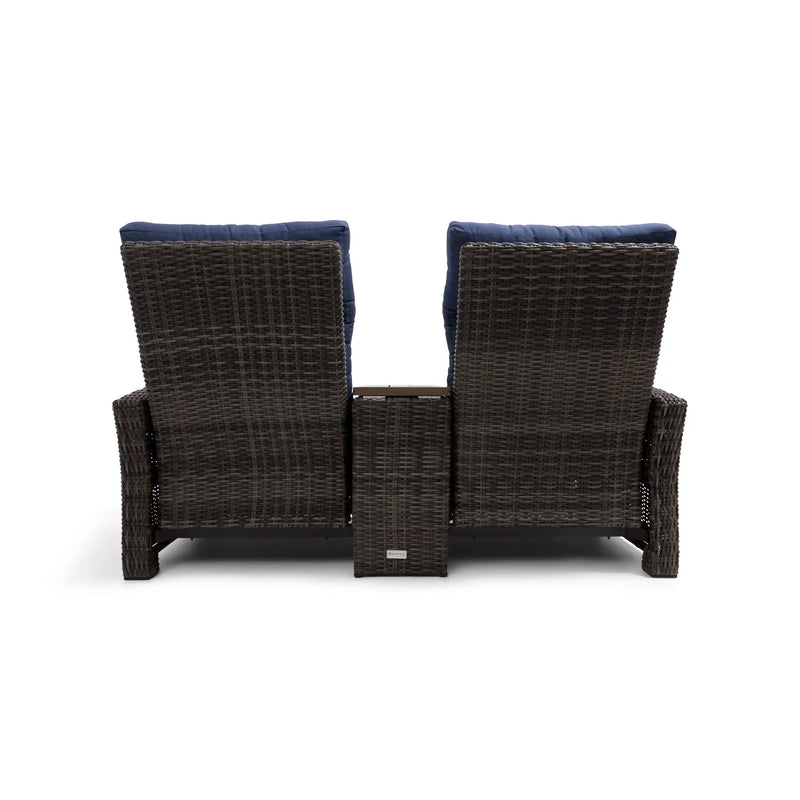 Ellis Reclining High Back Loveseat With Console Indigo Acrylic - The Great Escape