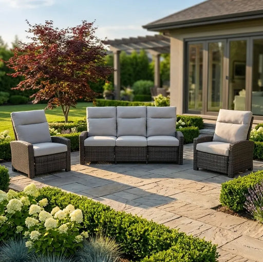 Ellis Reclining 3 Piece Sofa Group Dove Acrylic - The Great Escape