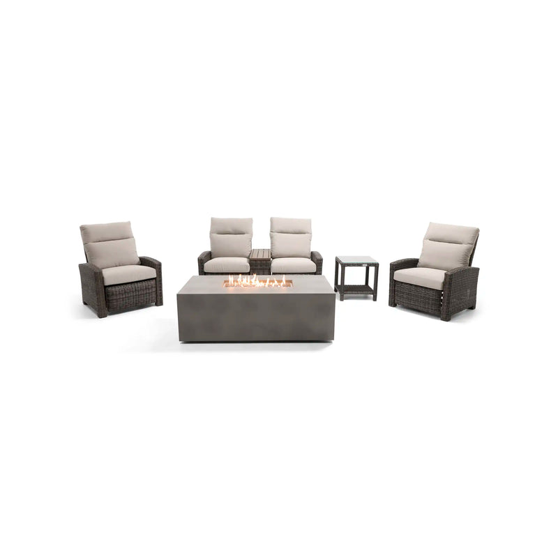 Ellis Reclining 5 Piece Loveseat Firepit/Chat Group Dove Acrylic - The Great Escape