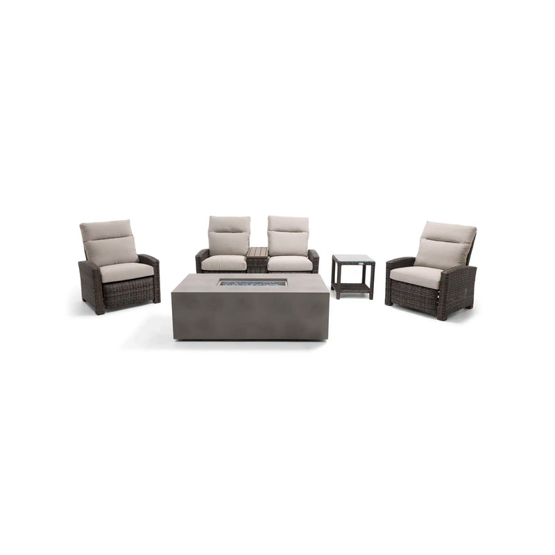 Ellis Reclining 5 Piece Loveseat Firepit/Chat Group Dove Acrylic - The Great Escape