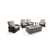 Ellis Reclining 5 Piece Loveseat Firepit/Chat Group Dove Acrylic - The Great Escape