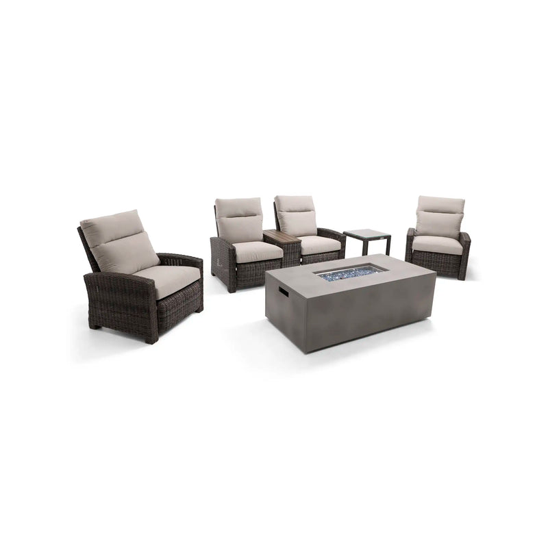 Ellis Reclining 5 Piece Loveseat Firepit/Chat Group Dove Acrylic - The Great Escape