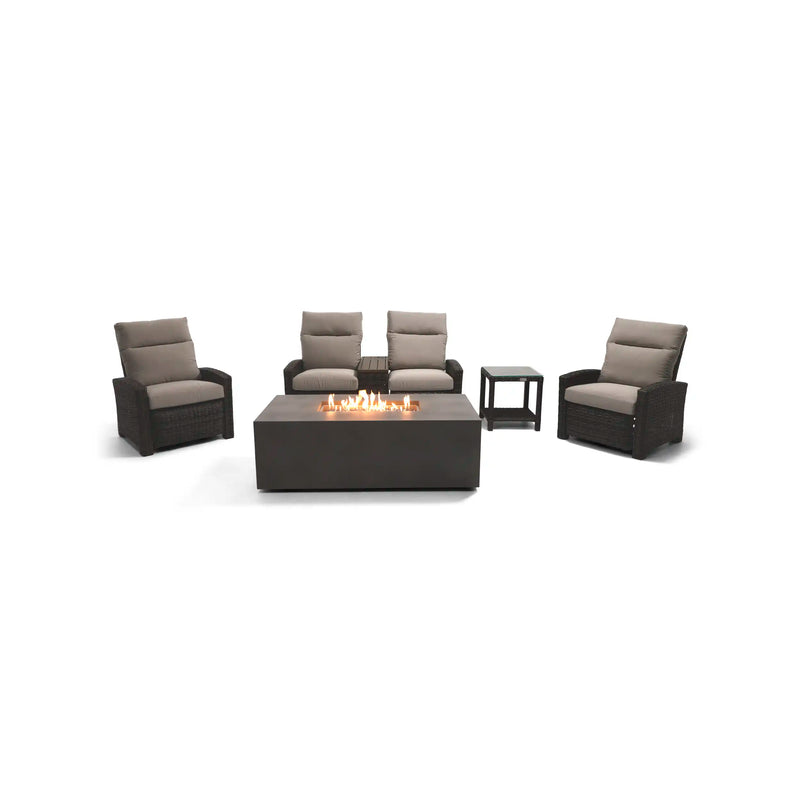 Ellis Reclining 5 Piece Loveseat Firepit/Chat Group Dove Acrylic - The Great Escape