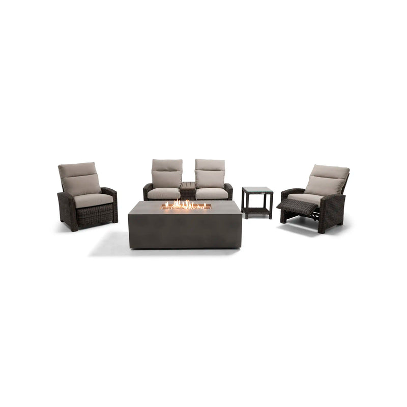 Ellis Reclining 5 Piece Loveseat Firepit/Chat Group Dove Acrylic - The Great Escape