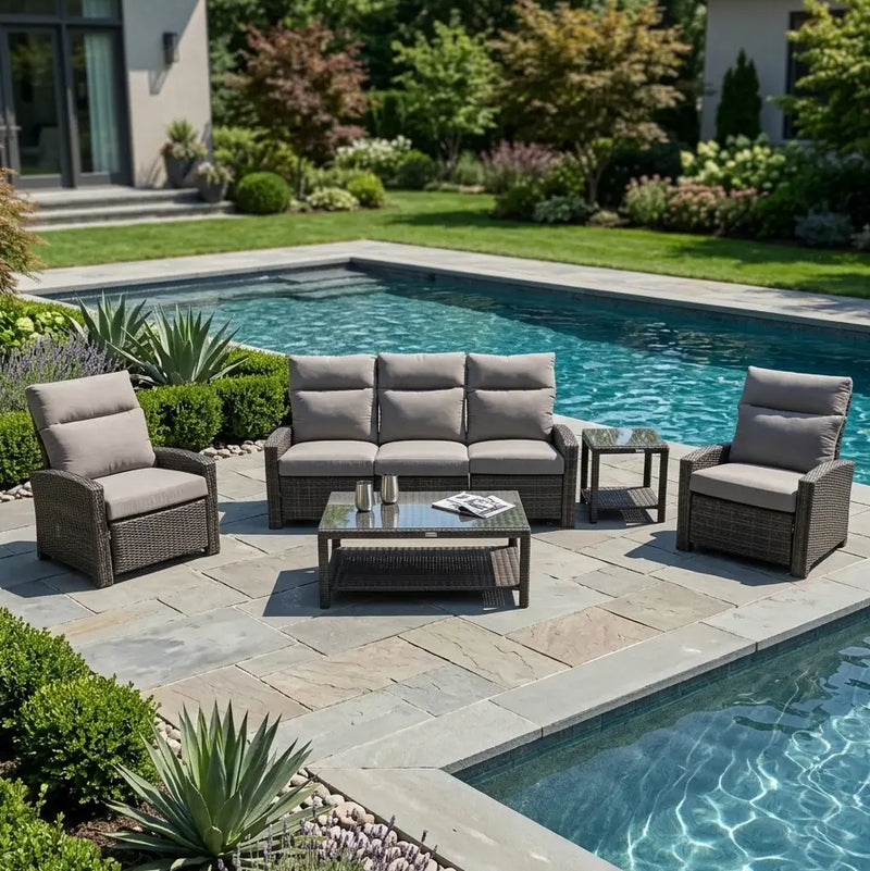 Ellis Reclining 5 Piece Sofa Chat Group Dove Acrylic - The Great Escape
