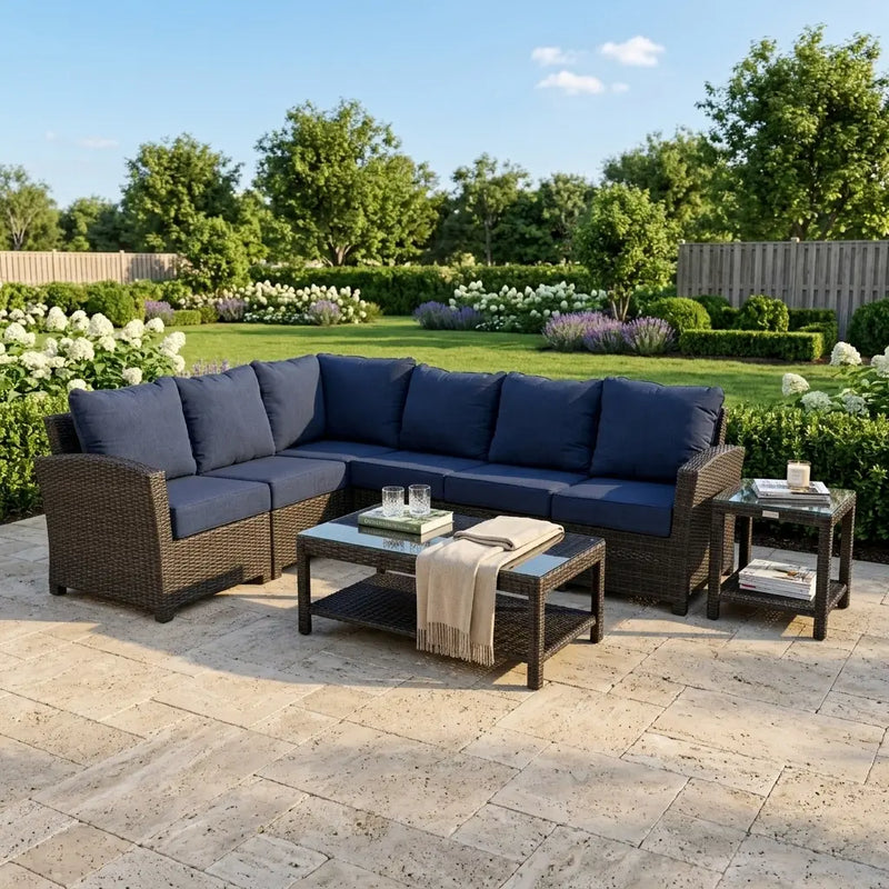 Ellis 6 Piece Sectional Chat Group Indigo Acrylic - The Great Escape