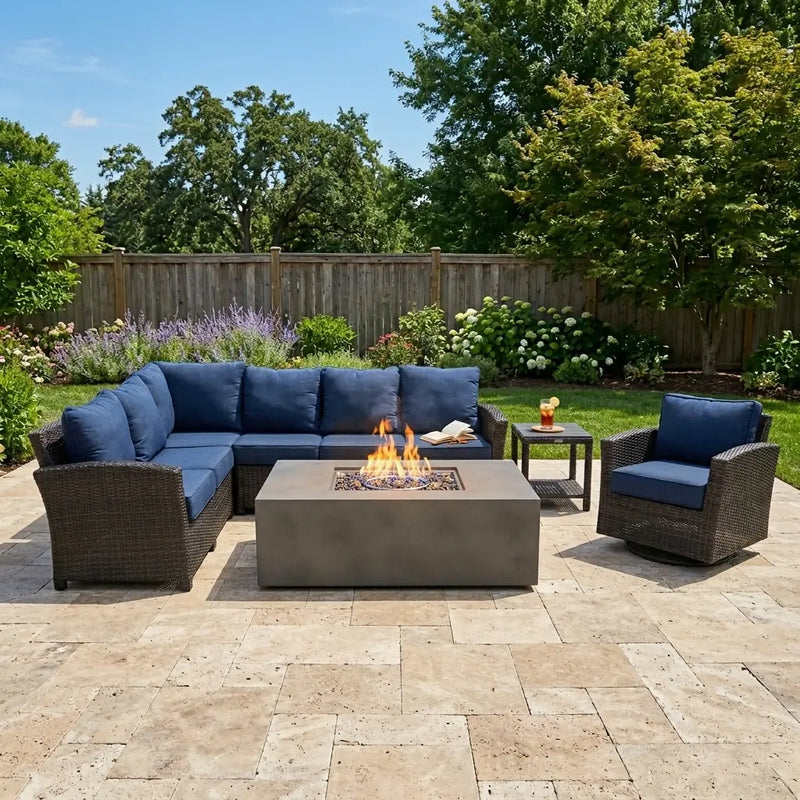 Ellis 7 Piece Sectional Firepit Chat Group Indigo Acrylic - The Great Escape
