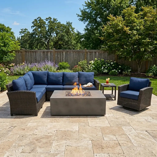 Ellis 7 Piece Sectional Firepit Chat Group Indigo Acrylic - The Great Escape