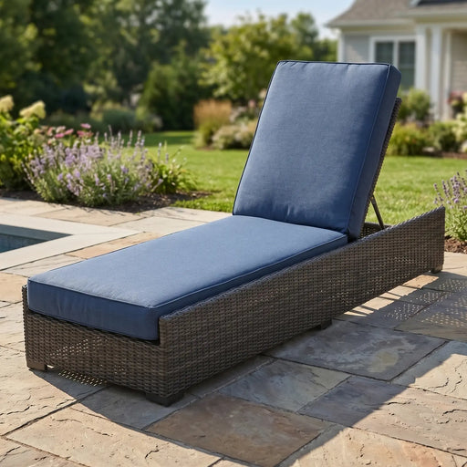 Ellis Silver Oak Woven Indigo Acrylic Chaise Lounge -  The Great Escape