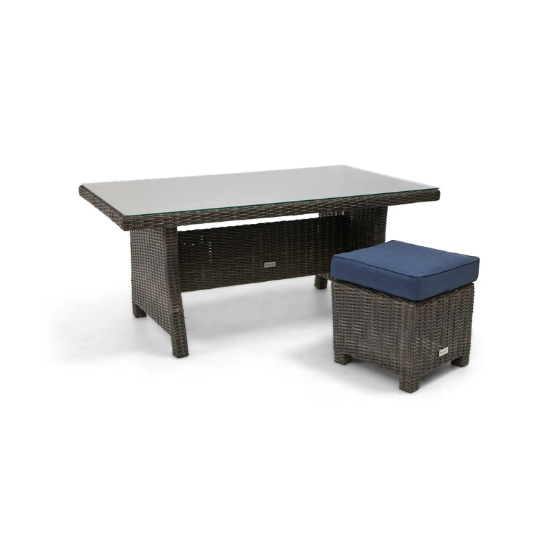 Ellis Indigo Acrylic Conversation Table and 2 Woven Cube Ottomans - The Great Escape