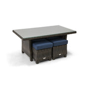 Ellis Indigo Acrylic Conversation Table and 2 Woven Cube Ottomans - The Great Escape