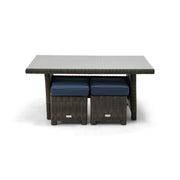 Ellis Indigo Acrylic Conversation Table and 2 Woven Cube Ottomans - The Great Escape