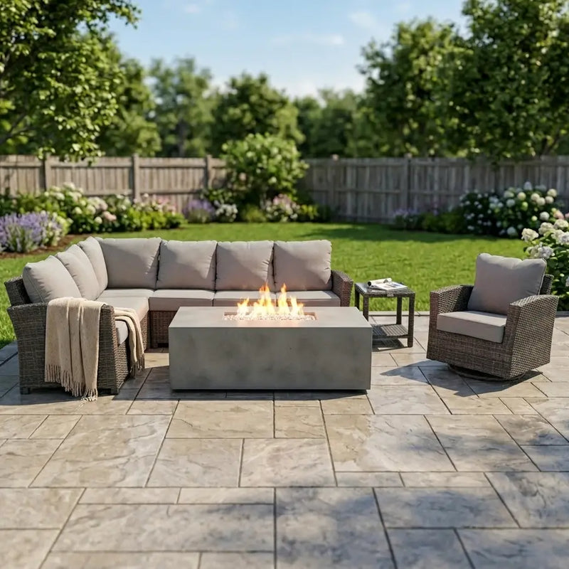 Ellis 7 Piece Sectional Firepit Chat Group Dove Acrylic - The Great Escape