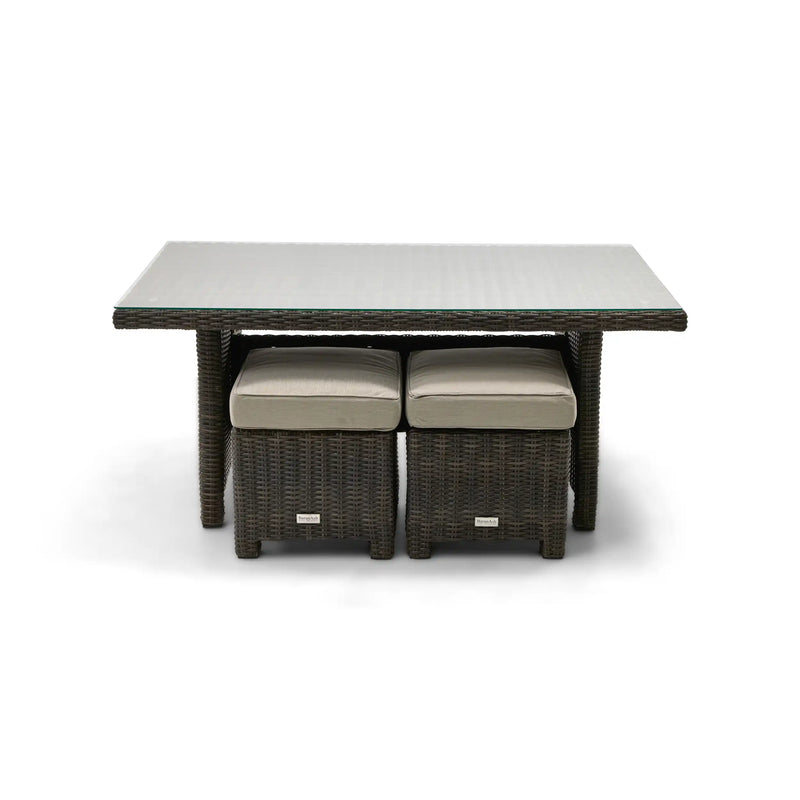 Ellis Dove Acrylic Conversation Table and 2 Woven Cube Ottomans - The Great Escape