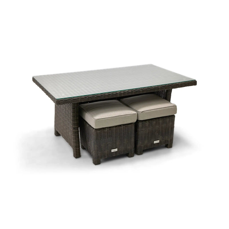 Ellis Dove Acrylic Conversation Table and 2 Woven Cube Ottomans - The Great Escape