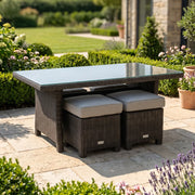 Ellis Dove Acrylic Conversation Table and 2 Woven Cube Ottomans - The Great Escape