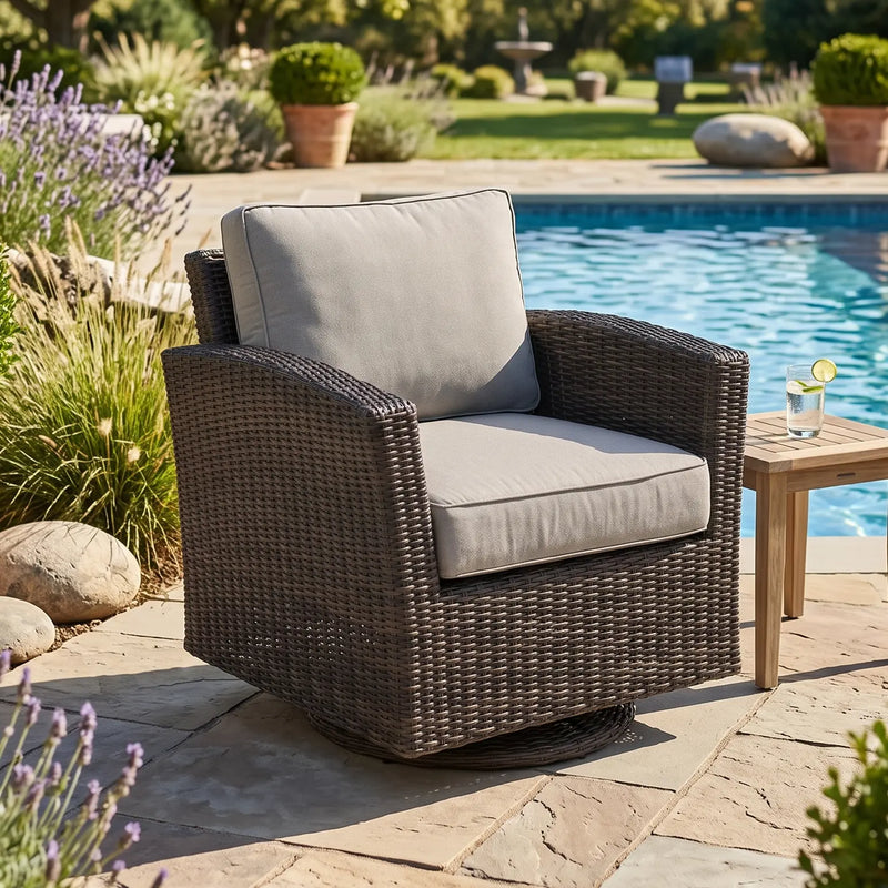 Ellis Cushioned Swivel Glider - Dove Acrylic - The Great Escape