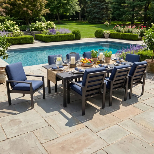 Sutton Cushioned 9 Piece Dining Group Indigo - The Great Escape