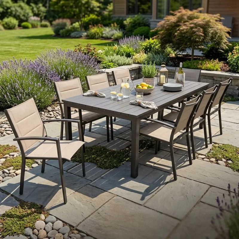Sutton Sling 9 Piece Dining Group W/ 44"x84" Rect. Table - The Great Escape