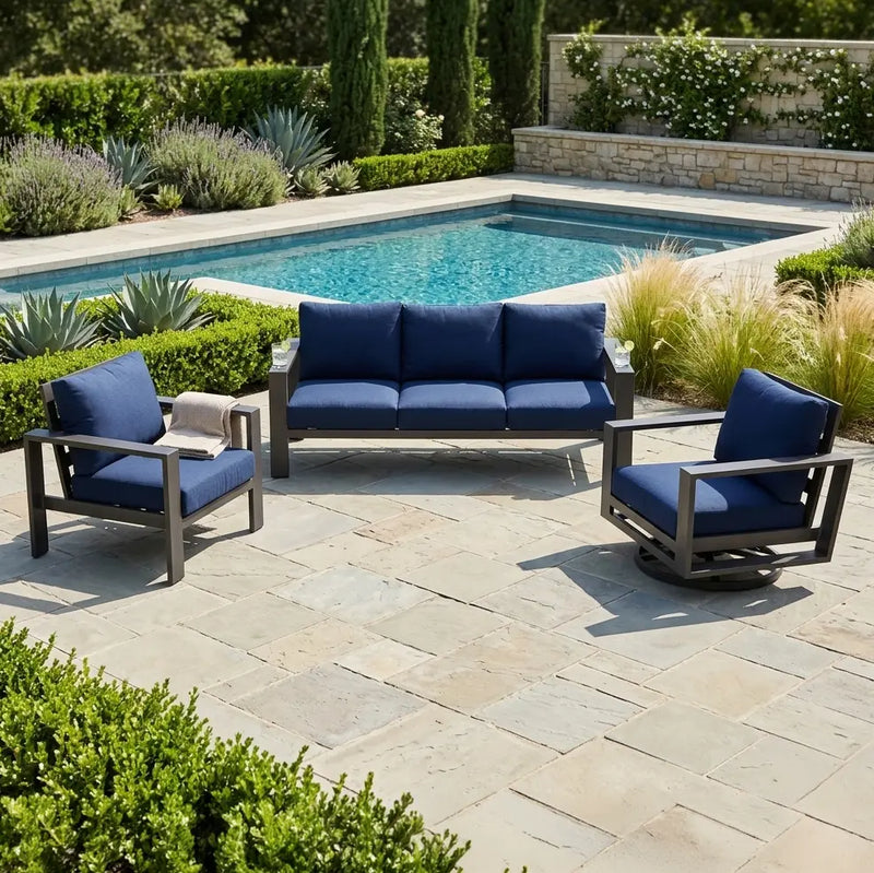 Sutton Grey 3 Piece Sofa Group - Indigo - The Great Escape