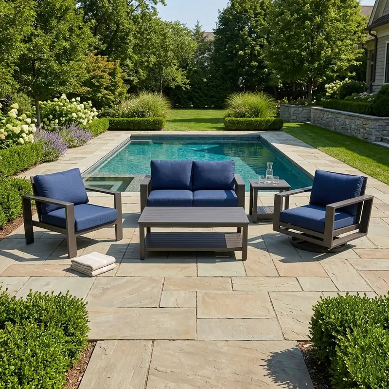 Sutton Grey 5 Piece Loveseat Group Indigo - The Great Escape