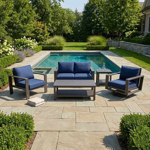 Sutton Grey 5 Piece Loveseat Group Indigo - The Great Escape