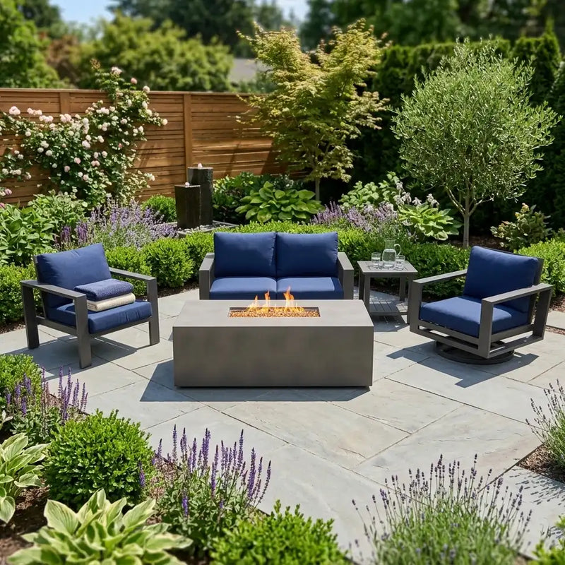 Sutton Grey 5 Piece Loveseat Firepit Chat Group Indigo - The Great Escape