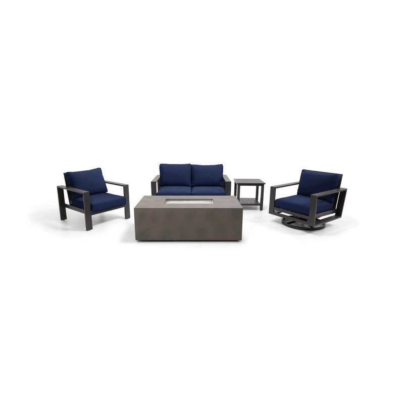 Sutton Grey 5 Piece Loveseat Firepit Chat Group Indigo - The Great Escape