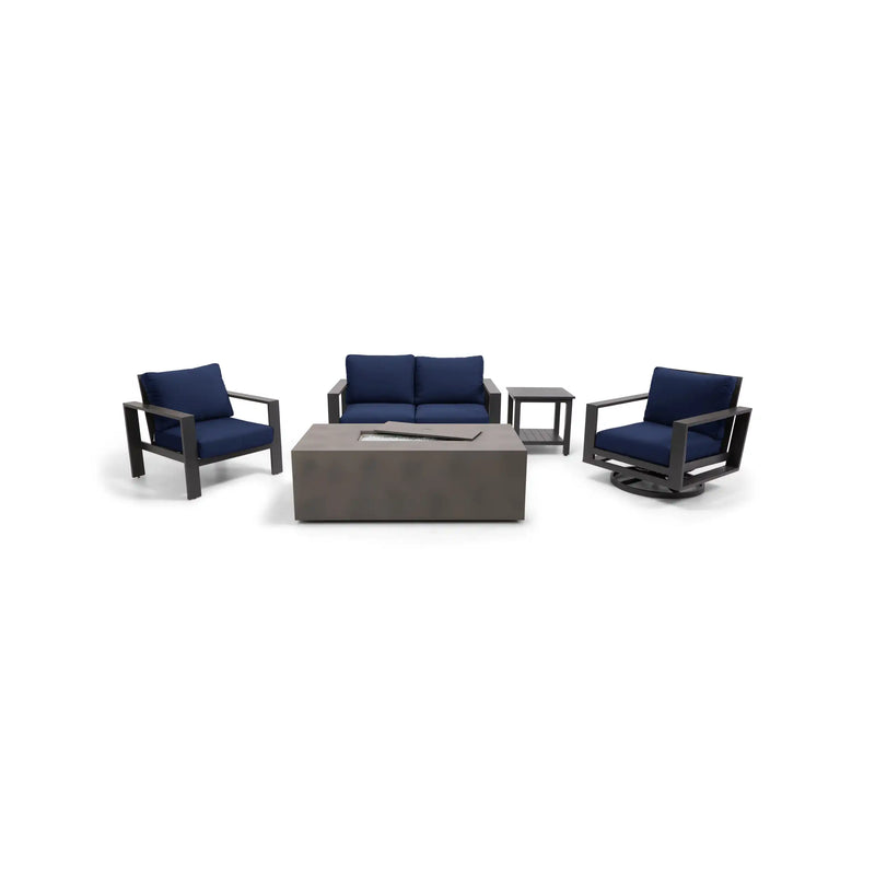 Sutton Grey 5 Piece Loveseat Firepit Chat Group Indigo - The Great Escape