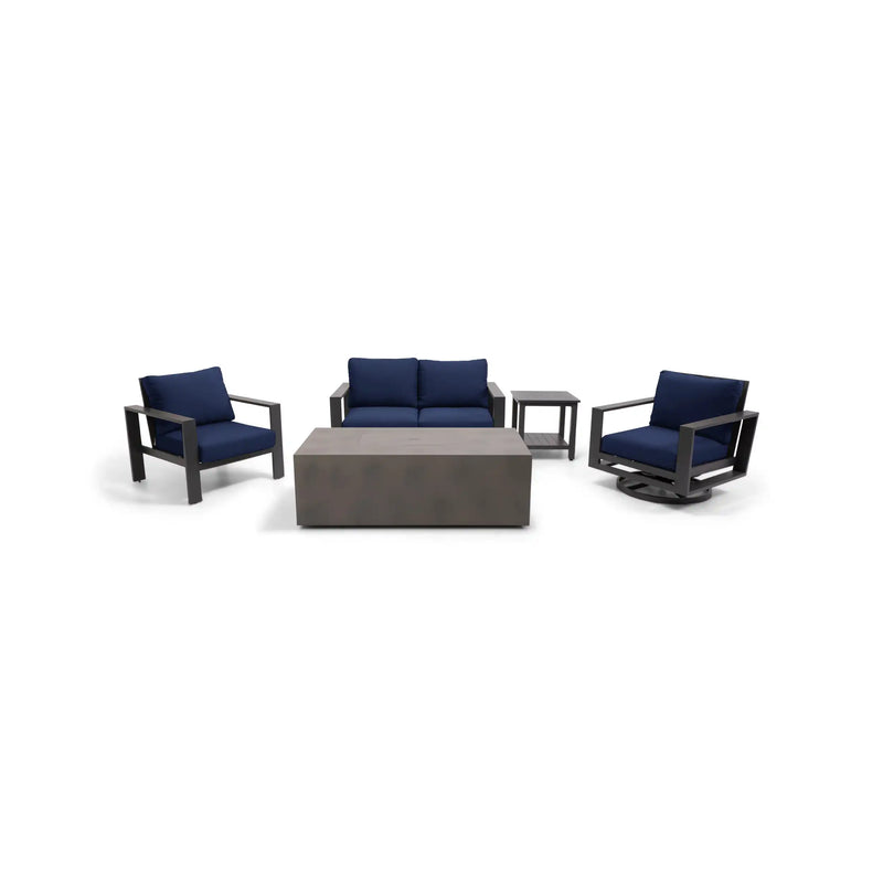 Sutton Grey 5 Piece Loveseat Firepit Chat Group Indigo - The Great Escape