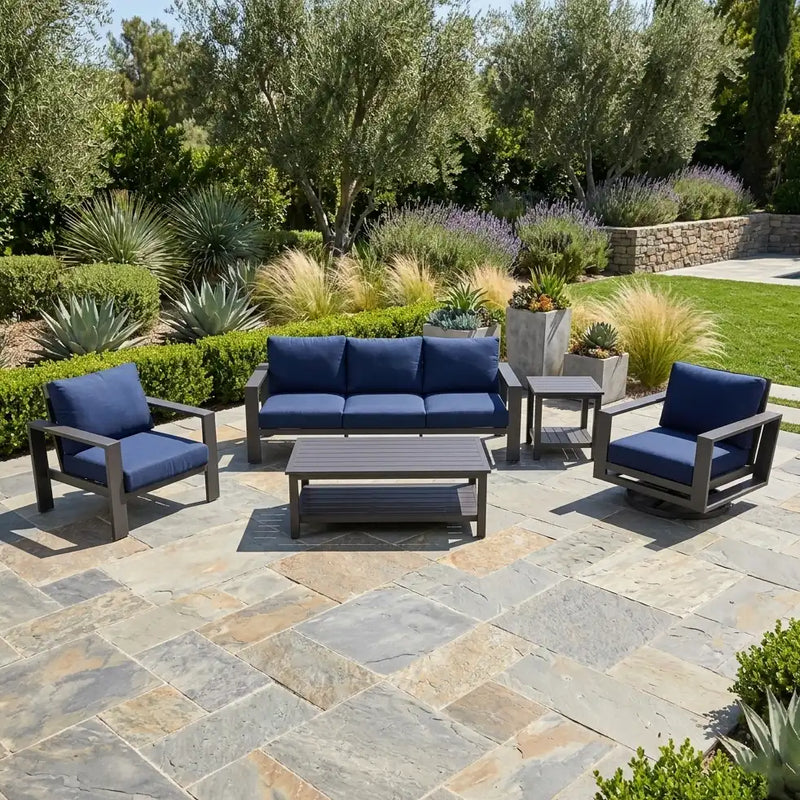 Sutton Grey 5 Piece Sofa Group Indigo - The Great Escape
