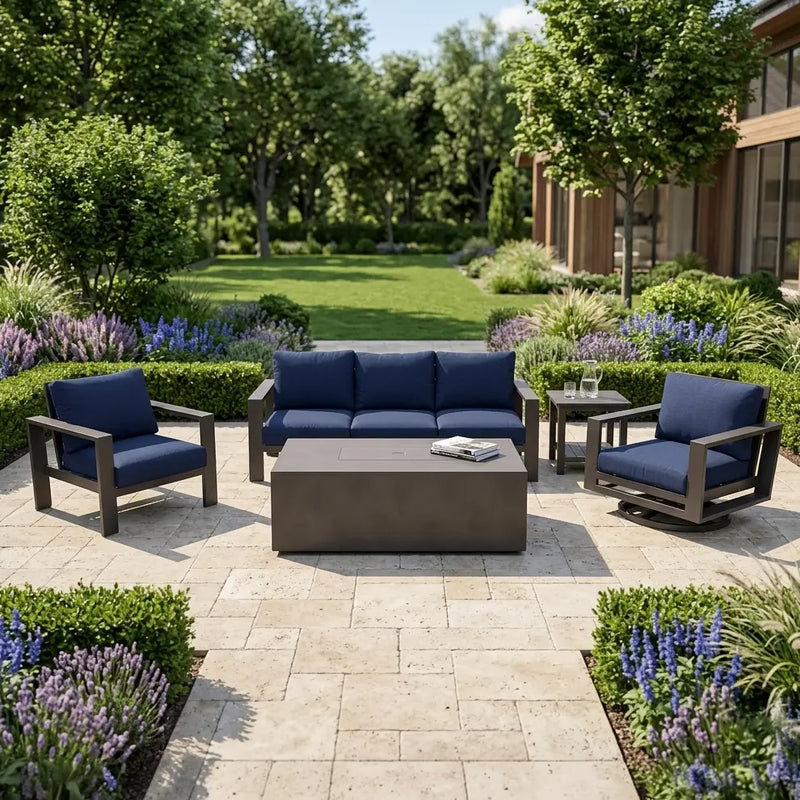 Sutton Grey 5 Piece Sofa Firepit Chat Group Indigo - The Great Escape